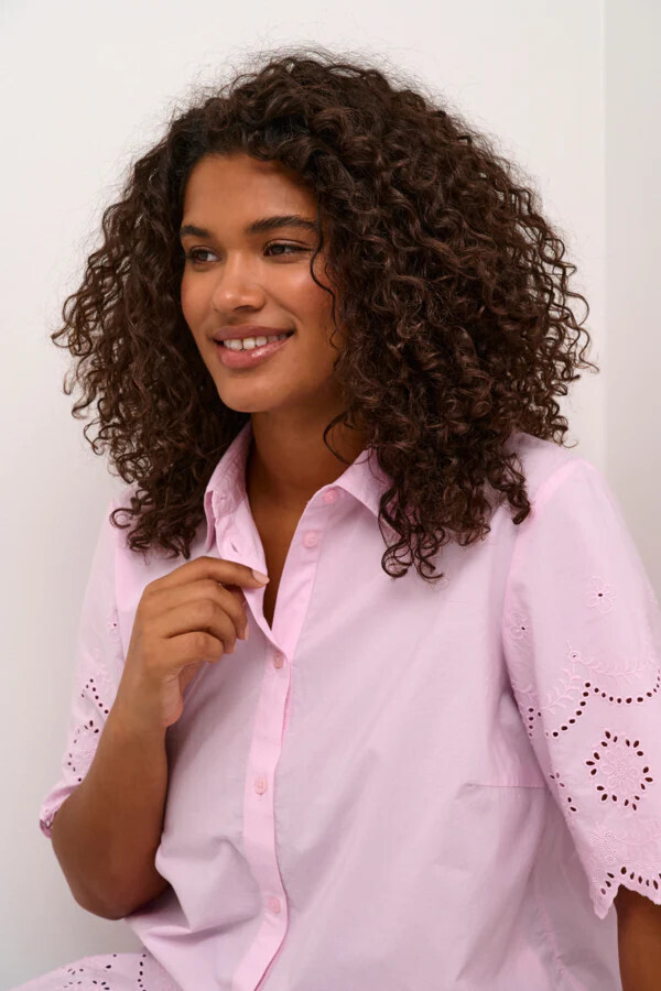 Kaffe Curve 10582154 Women's Short Sleeve Samini Blouse – Pink Mist