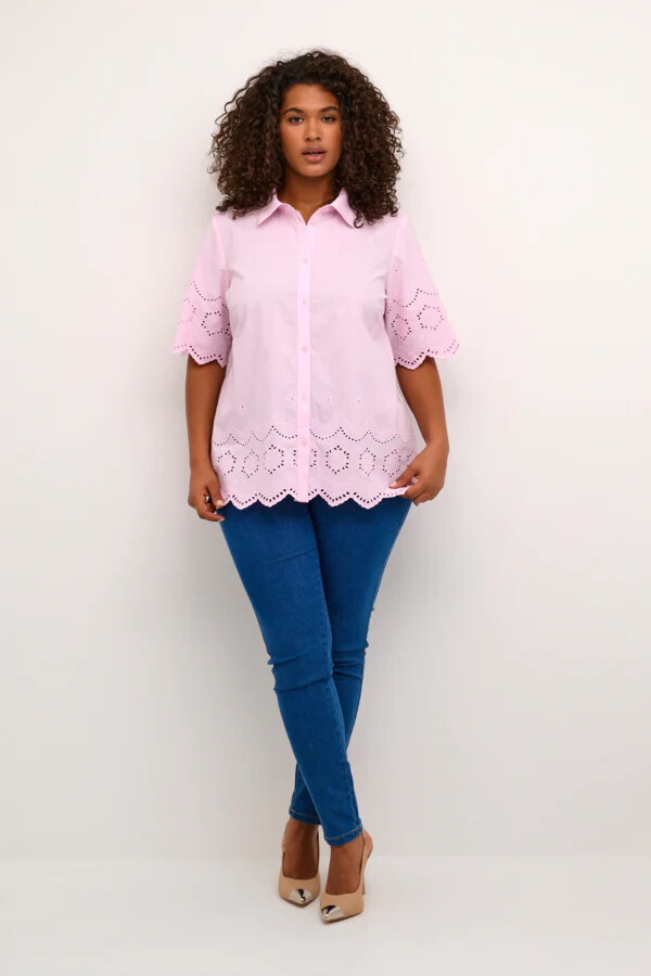 Kaffe Curve 10582154 Women's Short Sleeve Samini Blouse – Pink Mist