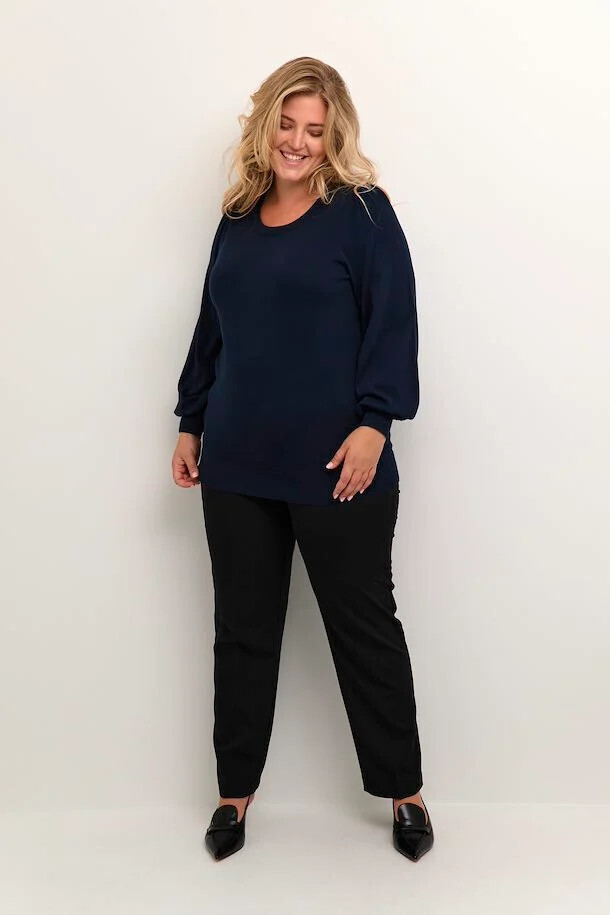 Kaffe Curve 10582018 Women's Long Sleeve Miana Plain Pullover Sweater – Midnight Marine