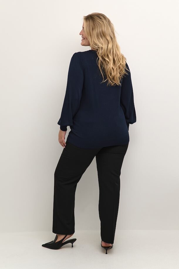 Kaffe Curve 10582018 Women's Long Sleeve Miana Plain Pullover Sweater – Midnight Marine