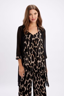 Frank Lyman 246352 Women's Long Sleeve Animal Print Chiffon Cover Up – Black- Blush