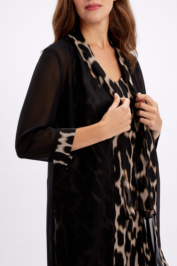 Frank Lyman 246352 Women's Long Sleeve Animal Print Chiffon Cover Up – Black- Blush