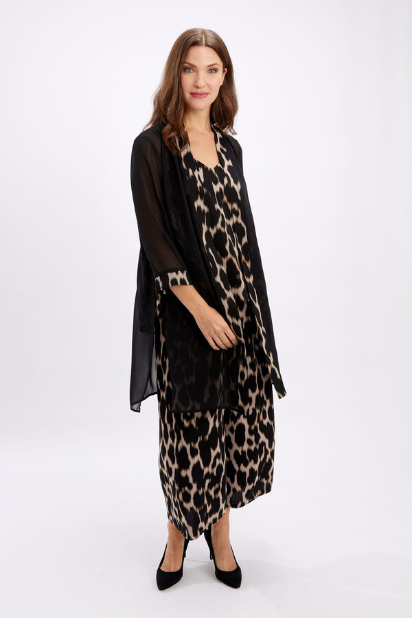 Frank Lyman 246352 Women's Long Sleeve Animal Print Chiffon Cover Up – Black- Blush