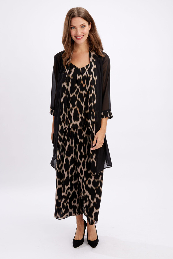 Frank Lyman 246352 Women's Long Sleeve Animal Print Chiffon Cover Up – Black- Blush