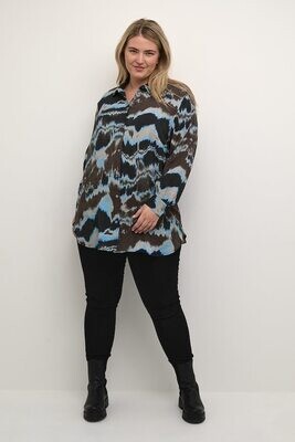 Kaffe Curve 10581763 Women’s Susse Shirt Tunic – Java- Cornflower Fade Print