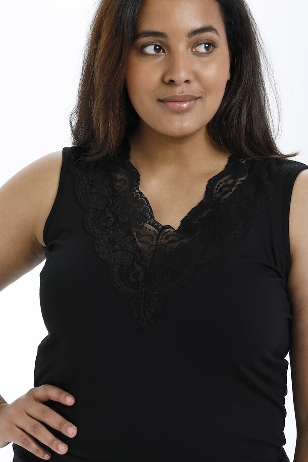 Kaffe Curve 10580695 Women's SL Lima Jersey Top – Black Deep