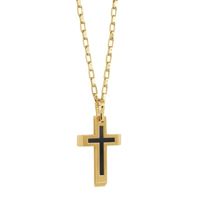 Italgem SC144 Men's Gold IP S. Steel Black IP Matte Centre Cross 22" Necklace