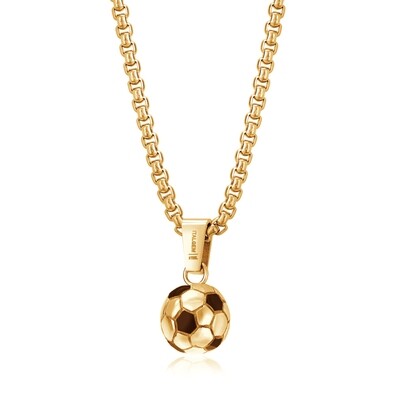 Italgem SP142 Men's Gold IP S. Steel Black IP Mix Soccer Ball Pendant Necklace 22"