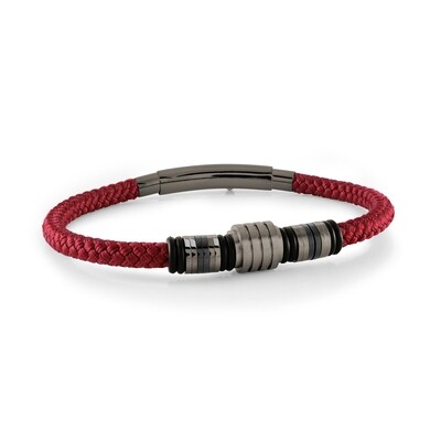 Italgem SLB595 Men's Gun IP S. Steel Black IP Centre Design Burgundy Nylon Adjustable Bracelet