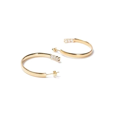 Beblue BO1508-GLD 14KT Gold Hoop Earrings w/ 3 CZ Stones / Medium size