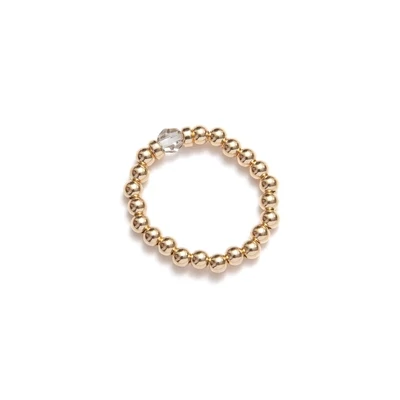 Beblue BRELAST-GLD-CSS Gold Bead & Crystal Elastic Ring