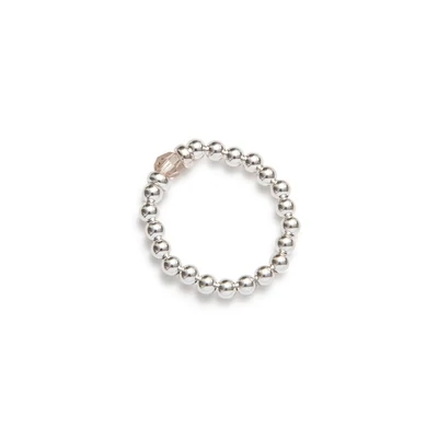 Beblue BRELASTIC-CC Silver Bead Ring W/ Beige Crystal