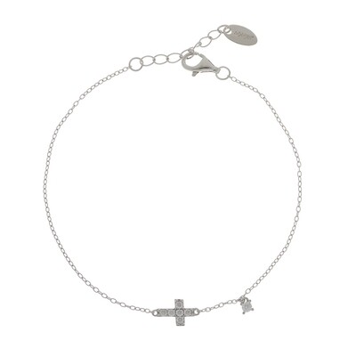 Amen BRCRBBZ3 Silver Cross With White Cz Bracelet