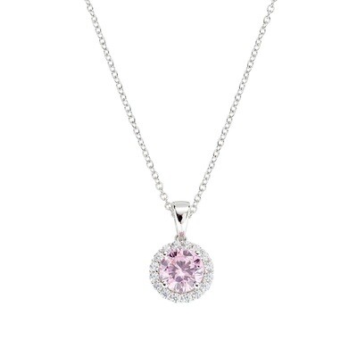 Amen CLLUBOBBROZ Women's Silver Pink Round Crystal & White CZ Necklace
