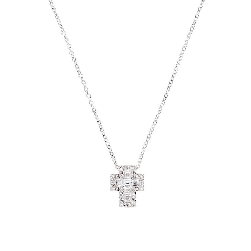 Amen CLCRREBBBZ3 Women's Silver Double Mini Cross White CZ Necklace