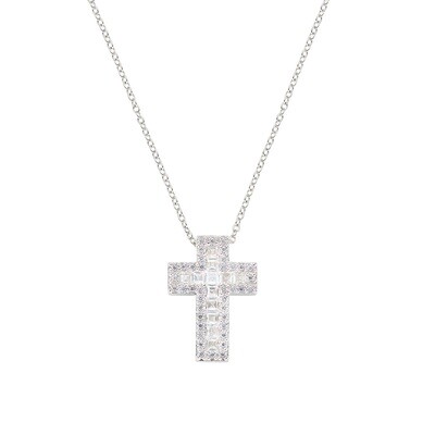 Amen CLCRREBBBZ1 Women's Silver Double Cross White CZ Necklace