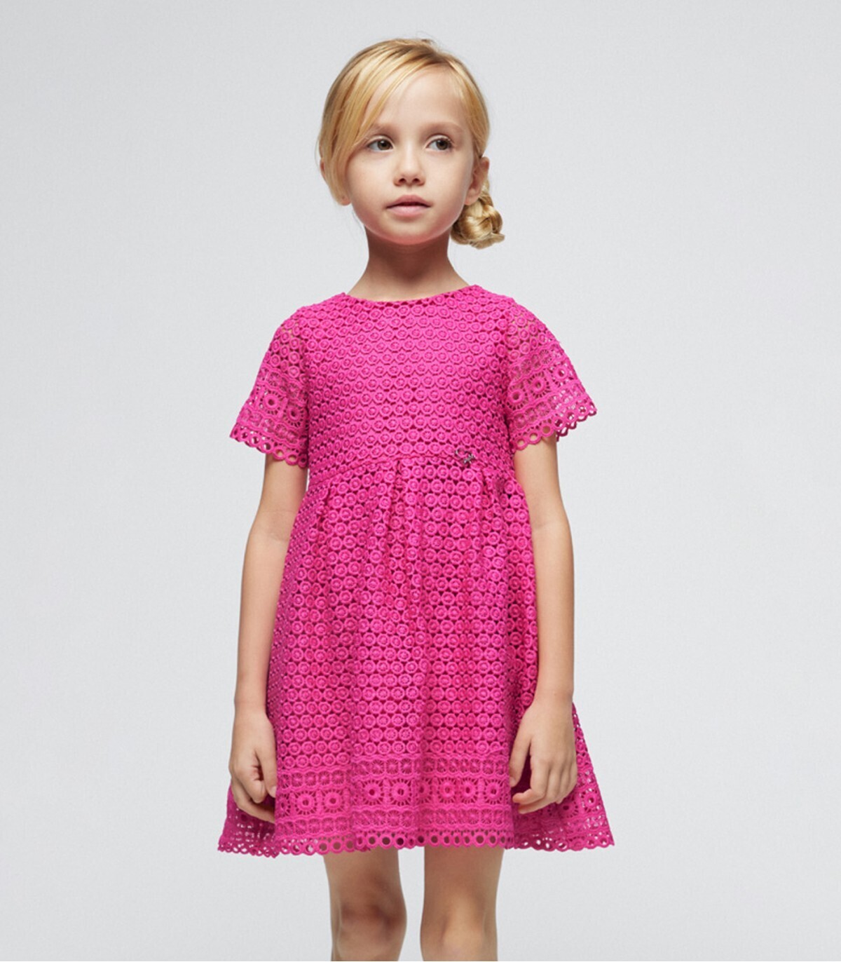 Mayoral 3918 Girl's Short Sleeve Embroidered Eyelet Dress