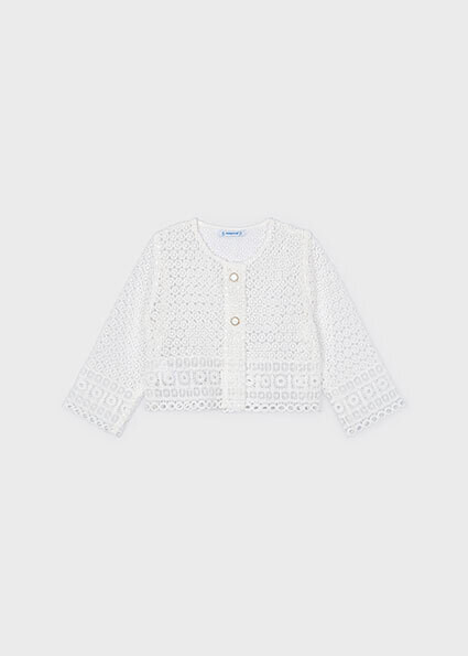 Mayoral 3471 girls embroidered bolero with flower shaped buttons