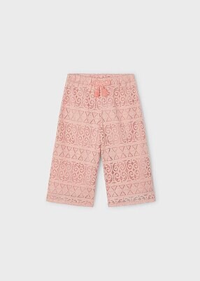 Mayoral 3529 girls lace flowy pants with bow – Nude