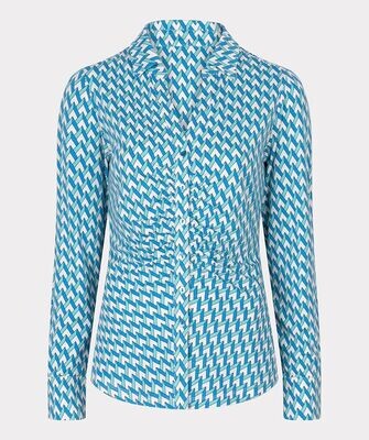 Esqualo SP24.30010 Women's LS Ruched Chevon Blouse/, Color: BLUE- WHITE PRINT, Size: XS