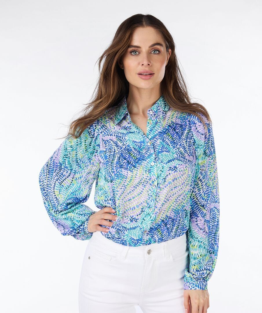 Esqualo SP24.15011 Women's Long Sleeve Satin Leafy Blouse