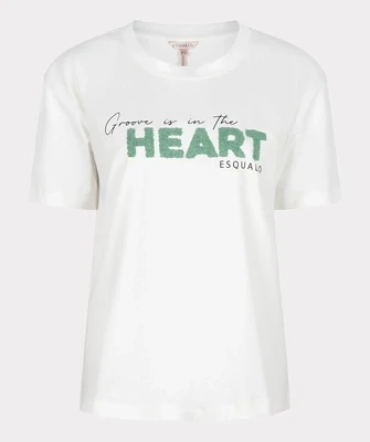 Esqualo SP23.05012 Women's Short Sleeve "HEART" T-Shirt – Off White-Jade Green