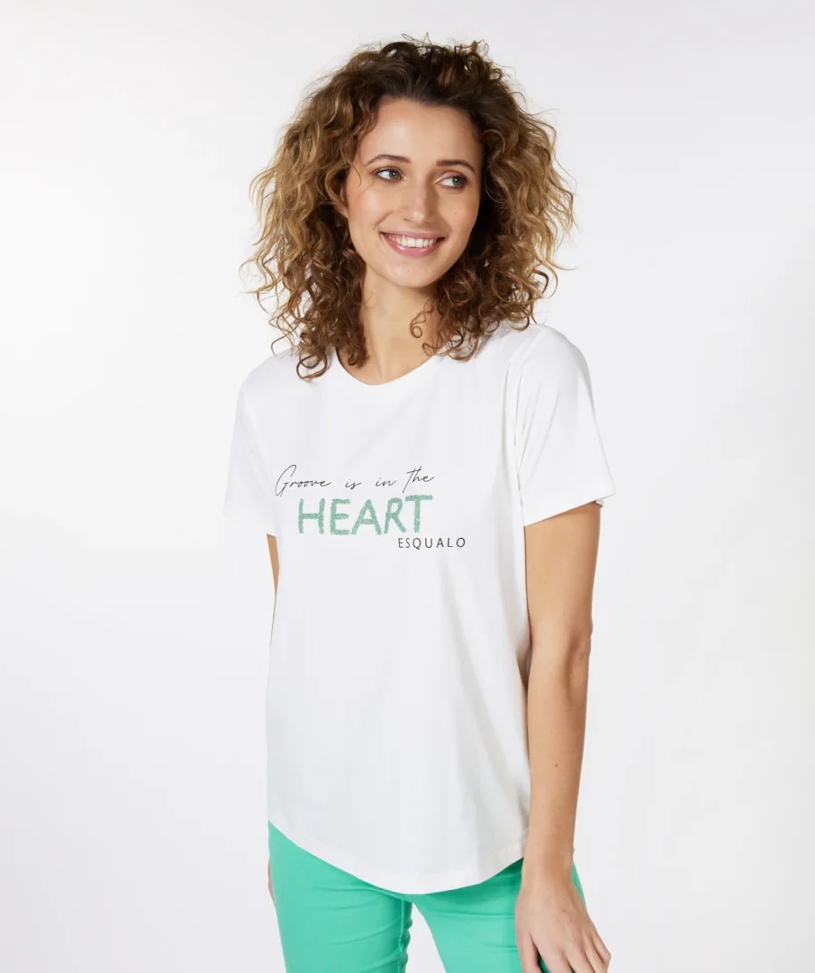 Esqualo SP23.05012 Women's Short Sleeve "HEART" T-Shirt – Off White-Jade Green