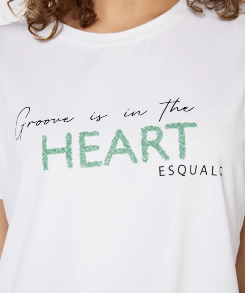 Esqualo SP23.05012 Women's Short Sleeve "HEART" T-Shirt – Off White-Jade Green
