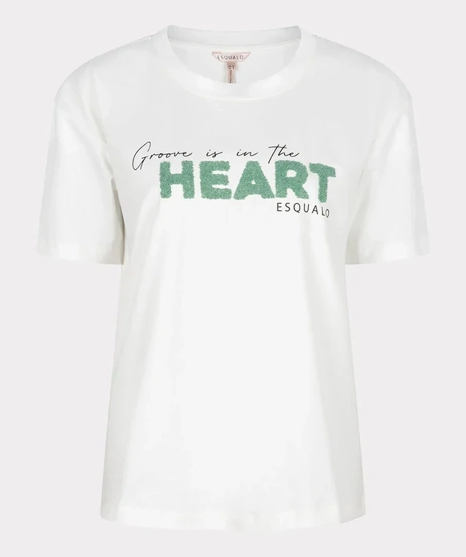 Esqualo SP23.05012 Women's SS "HEART" T-Shirt/ OFF WHITE-JADE GREEN, Size: XS