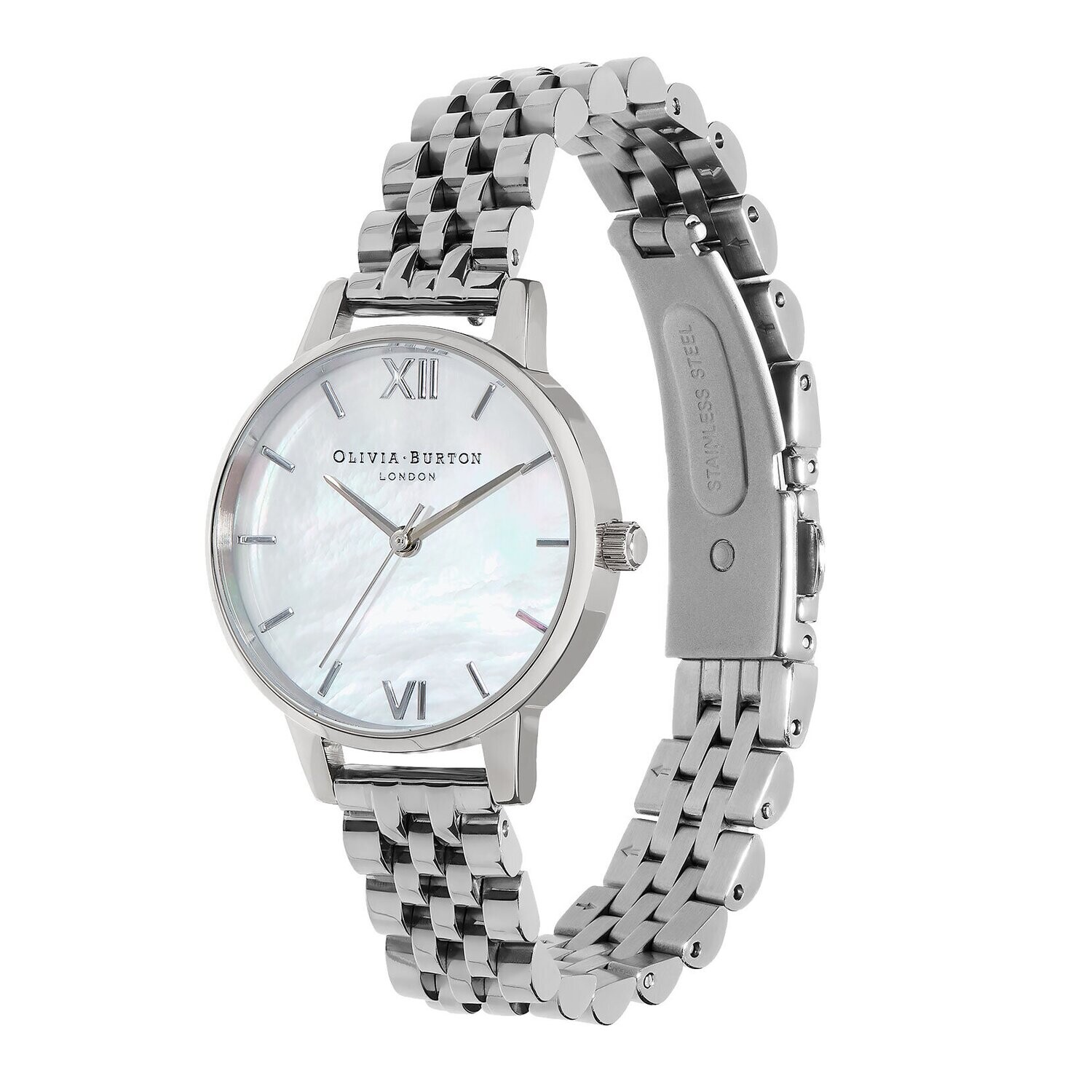 Olivia Burton 0B16MOP02 Silver Watch / MOP Dial Roman Numerals (Mother of Pearl)