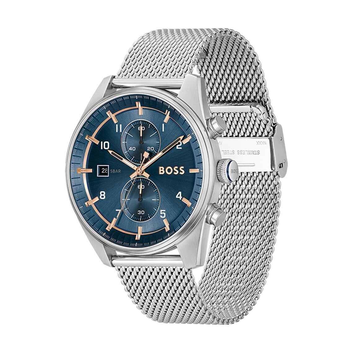 BOSS 1514149 Men's Silver Blue & Rose Gold Watch