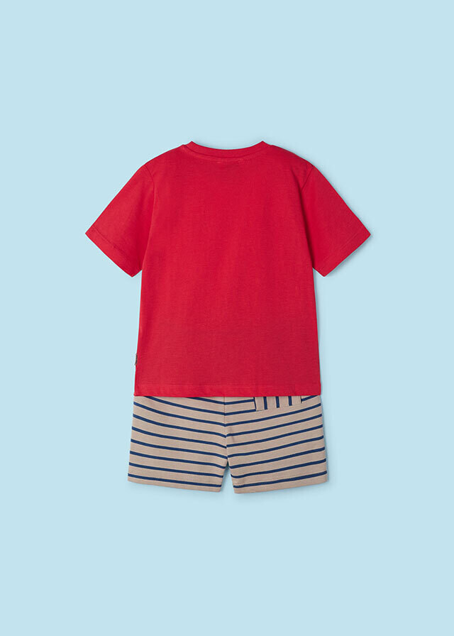 Mayoral 3607 Boy's Short Sleeve Vacay T-Shirt & Stripe Shorts Set 2PC