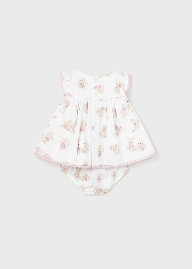 Mayoral 1807 Baby Girl's SL Satin Bunny Dress & Diaper Cover Set 2PC