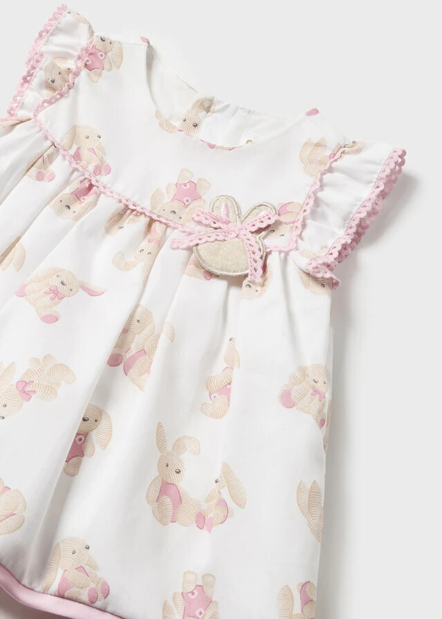 Mayoral 1807 Baby Girl's SL Satin Bunny Dress & Diaper Cover Set 2PC