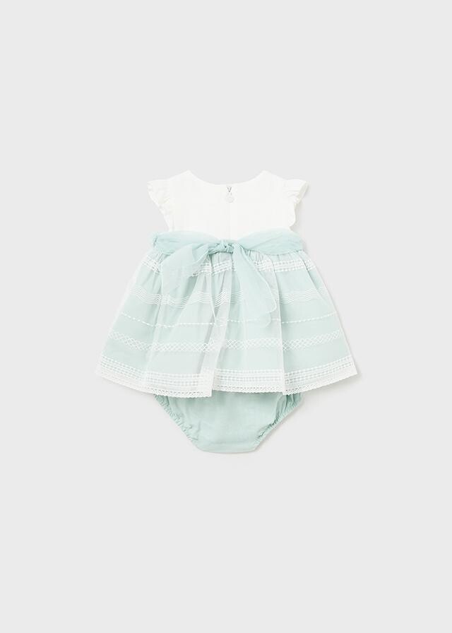 Mayoral 1824 Baby Girl's SL Linen & Chiffon Dress & Diaper Cover Set 2PC
