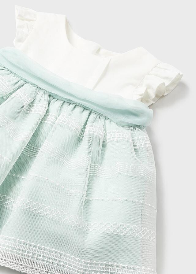Mayoral 1824 Baby Girl's SL Linen & Chiffon Dress & Diaper Cover Set 2PC