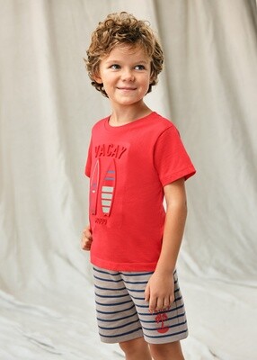Mayoral 3607 Boy's Short Sleeve Vacay T-Shirt & Stripe Shorts Set 2PC