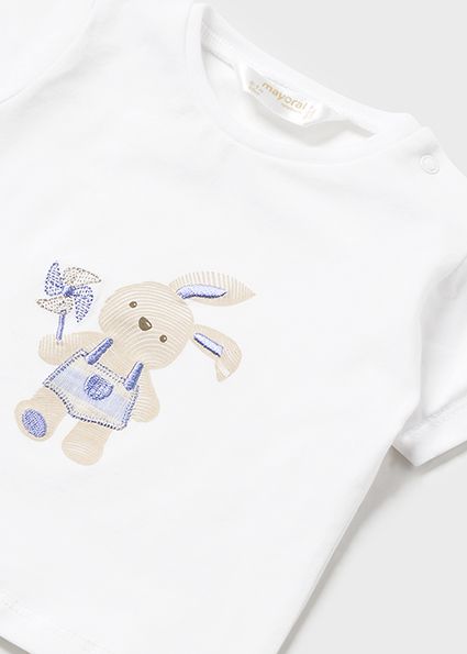 Mayoral 1205 Baby Boy's Short Sleeve Bunny T-Shirt & Shorts Set 2PC – Blanco