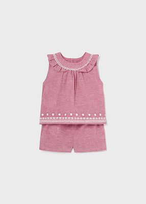 Mayoral 1298 Baby Girls Linen Top & Shorts /2 PC SET/ HIBISCUS
