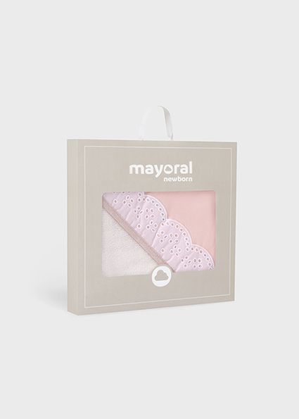 Mayoral 9460 Baby Girl's OS Hooded Eyelet Flower Bath Towel – Nude Pink