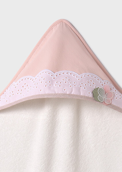 Mayoral 9460 Baby Girl's OS Hooded Eyelet Flower Bath Towel – Nude Pink