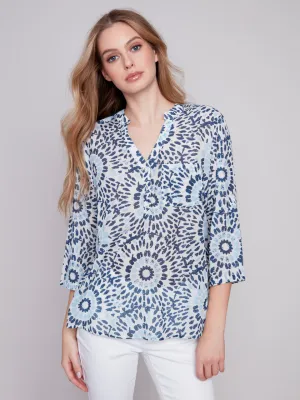 Charlie B C4188-884B Women's Printed Rayon Roll Up Sleeve Blouse