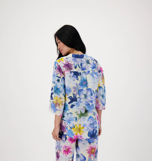 Spanner 224181 Blue Floral Print Linen Shirt