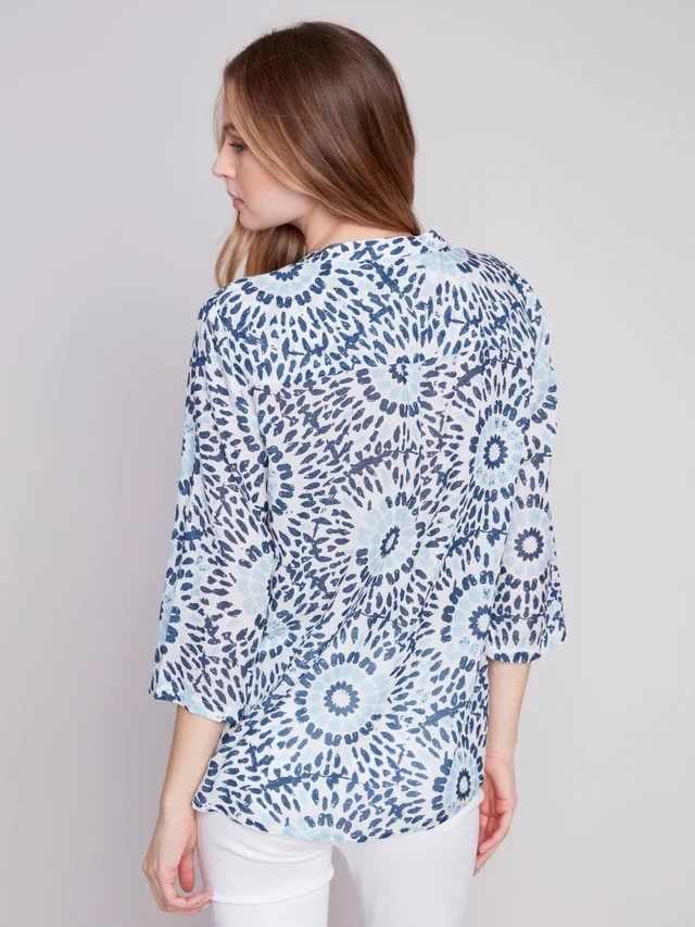 Charlie B C4188-884B Women's Printed Rayon Roll Up Sleeve Blouse