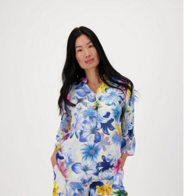 Spanner 224181 Blue Floral Print Linen Shirt