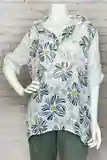 Cherishh C6148 Women's 3/4 Slv Hooded Linen Floral Top/ WHITE OS