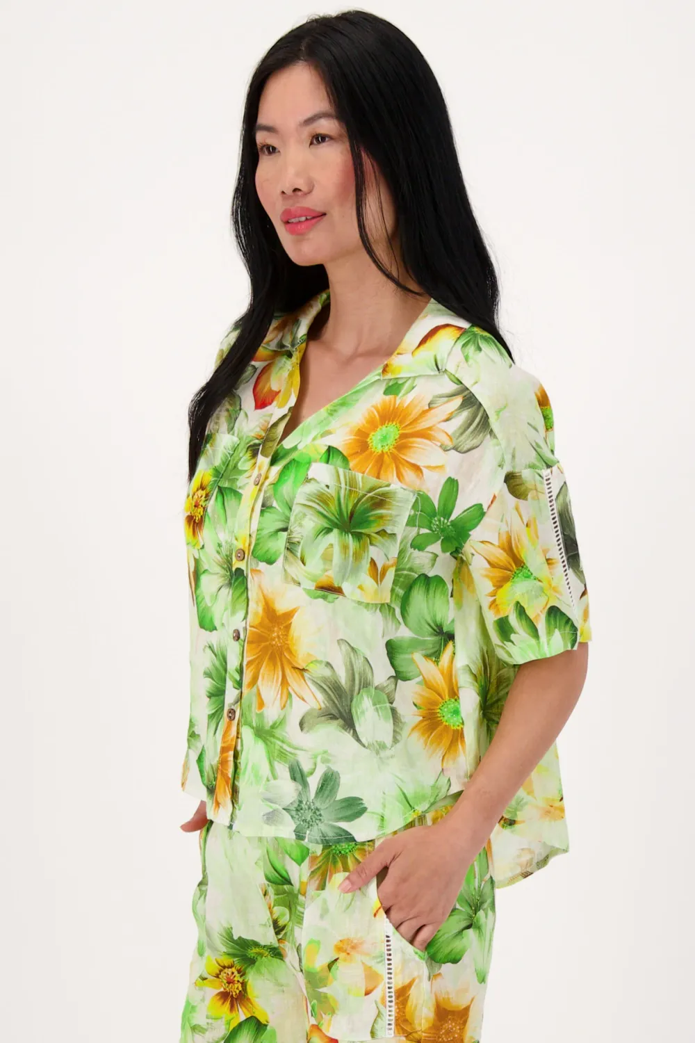 Spanner 224190 Green Floral Print Linen Shirt