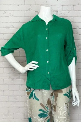 Cherishh C6112 Women's Long Sleeve Linen Round Cut Blouse – Emerald Green