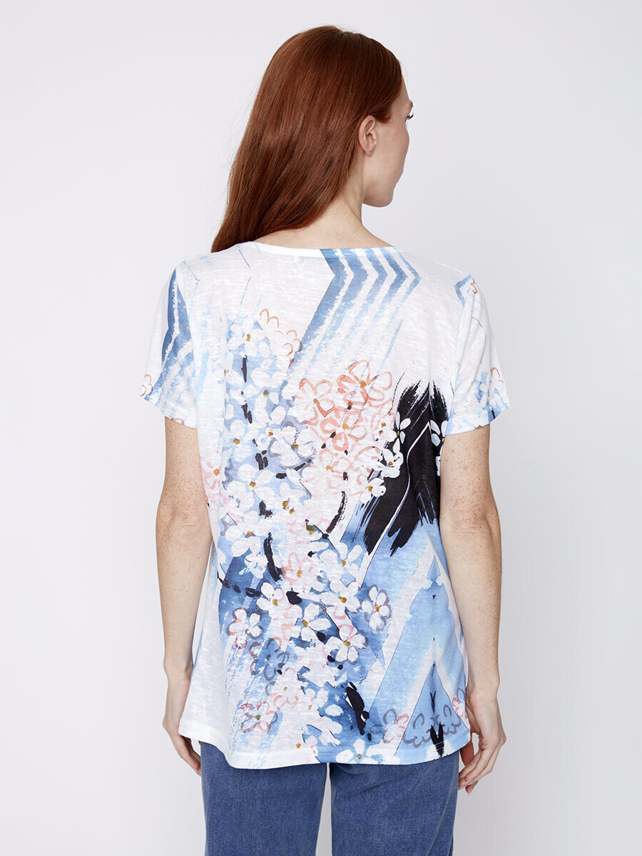 Coco Y Club 2412352 Women's Short Sleeve Printed Floral T-Shirt – Poppy Blue