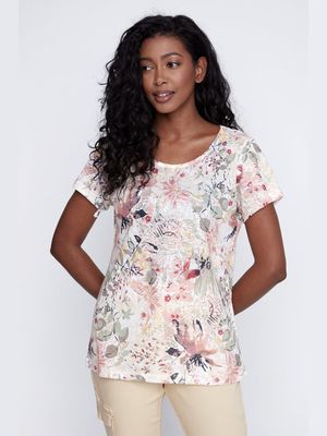 Coco Y Club 2412340 Women's Short Sleeve Printed Floral T-Shirt – Khaki Combo